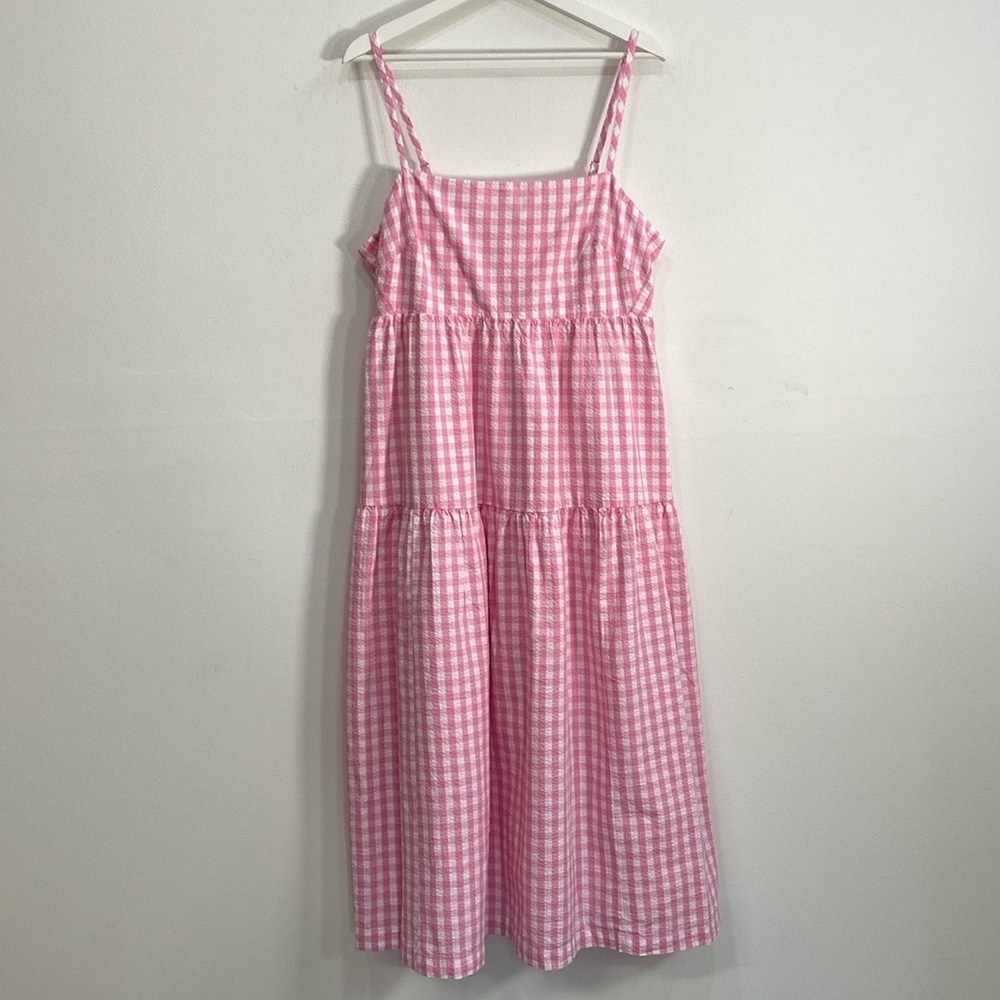 J. Crew Seersucker Gingham Dress Pockets Size 14 Retail$128
